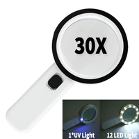 Loupe portative 30X avec 12 LED et lumière UV, loupe grossissante portable pour la lecture, la réparation de bijoux et de montres