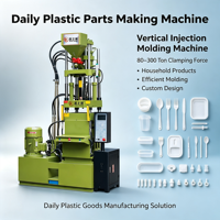 Machine de moulage par injection verticale pour la production d'accessoires de vêtements, de cordons pour étiquettes et de pièces détachées en plastique