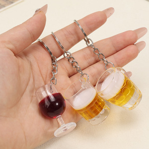 Acrylic <b>medium</b>-sized beer mug keychain, 3cm, simulated beverage/wine glass, <b>backpack</b> decoration, beer mug pendant. - Product Image 3