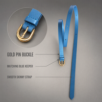 Ceinture fine bleu ciel pastel avec boucle ardillon dorée, ceinture minimaliste pour robe, OEM, vente en gros, étiquette privée personnalisée
