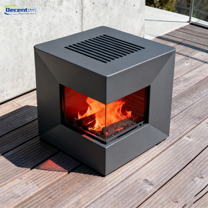 Brasero Moderno de Acero en Forma de Cubo con Laterales de Vidrio Templado, <span class=keywords><strong>Chimenea</strong></span> de Leña para Exteriores, Patio y Jardín - Product Image 1