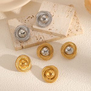 Geometric Round Stainless Steel <b>Stud</b> Earrings 18k Gold <b>Titanium</b> Steel For Women Fashionable Minimalist Design - Product Image 2