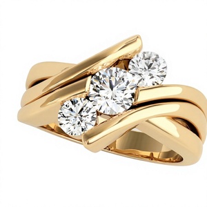 Bague de fiançailles classique en or plaqué 18K 14K avec diamant de laboratoire taille brillant rond et bande épaisse, pour femme - Product Image 1