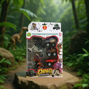 Juego de Juguetes de Metal Fundido a Presión Dino Speedy con 5 Dinosaurios y Vehículos de Arrastre para Niños de 3+ Años - Product Image 3