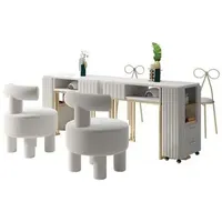 2023 JIYOU salon de beauté minimaliste moderne table double nail art table et chaise or fer pied couverture combinaison marbre