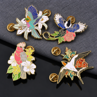 Broche personnalisée en émail motif oiseau et fleur, en alliage de zinc, style nature, badge métallique végétal, OEM ODM, pour décoration de vêtements, art et collection