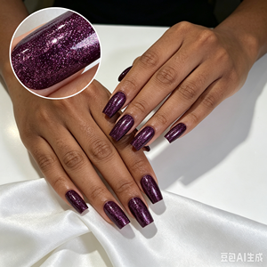 Unghie Finte Press-on Viola Scuro Glitterate Lunghe Quadrate con Logo Personalizzato, Riutilizzabili per Feste - Vendita all'Ingrosso - Product Image 2