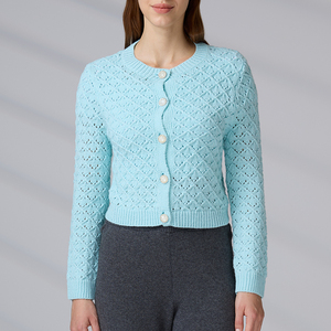 Factory Custom Logo Knitwear Knit Round Neck Acrylic Knitted <b>Cardigan</b> <b>Sweater</b> With Button for Women - Product Image 4