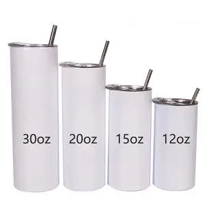 20oz White Sublimation Blanks Stainless Steel Water Bottles Skinny Straight Sublimation Tumblers With Straw