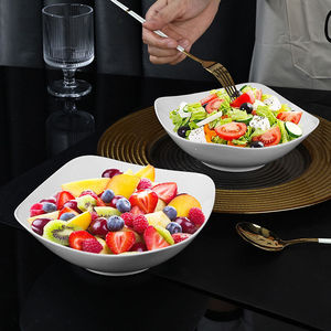 Ensemble de bols en céramique à quatre coins, couleur unie, avec pieds surélevés, pour salades, repas d'hôtel et de fête - Product Image 3