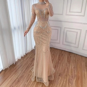 Nude/Pink/Turquoise Color 2026 Luxury <strong>Modest</strong> High Neck Beaded Mermaid Evening <strong>Dresses</strong> Gowns for Women Party <strong>Prom</strong> <strong>Dresses</strong> LA73519 - Product Image 3