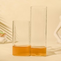 Vente en gros d'usine : Tasse en verre borosilicate transparent de haute qualité, design carré, motif dessin animé, soufflée à la main, réutilisable, 360 ml