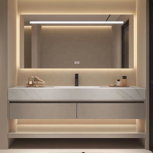2025 nuevo gabinete de baño minimalista con combinación de <span class=keywords><strong>lavabo</strong></span> de cerámica con placa de <span class=keywords><strong>roca</strong></span> sin costuras para baños e inodoros - Product Image 3