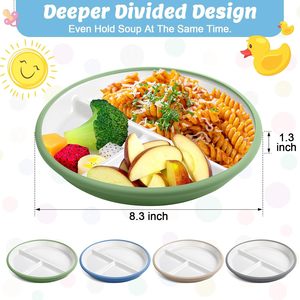 Platos de Cerámica para Niños con Mangas de Silicona, Antideslizantes, con Divisiones, con Ventosa, Libres de BPA, Aptos para Lavavajillas, para Bebés y Niños Pequeños - Product Image 2
