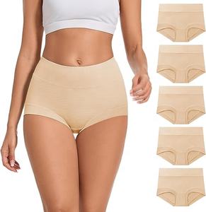 Kadın 3-Pack işlemeli streç Spandex XL 3XL baskılı için yüksek belli pamuk iç çamaşırı tam kapsama kısa külot - Product Image 1