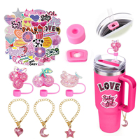 Custom Hot Pink Tumbler Accessories Set Bling Straw Topper and <strong>Charm</strong> Sticker Kit for Stanley (No Cup) Fit American Market