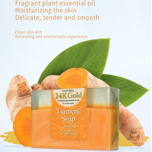 150g אישי טיפוח עור יופי מוצרים אורגני פילינג לחות כורכום קוג 'ית חומצה 24 K זהב בעבודת יד אמבטיה סבון בר - Product Image 2