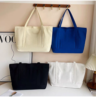Tas Belanja Kanvas Katun Warna Solid 12oz/16oz Kapasitas Besar untuk Wanita, Tas Tote Katun yang Dapat Digunakan Kembali dengan Logo Cetak Kustom