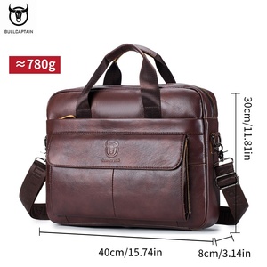 Maletín de cuero para hombre marca BULLCAPTIAN, multifuncional, de gran capacidad, bandolera, de piel de vacuno de primera capa, para portátil. - Product Image 5