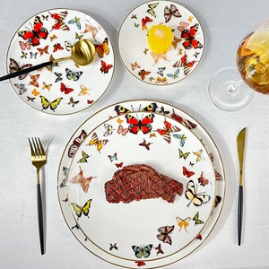 Colorful Butterfly Decorative Plates Ceramic <b>Dinnerware</b> <b>Set</b> Wedding Wholesale Fine Bone China Dishes - Product Image 6