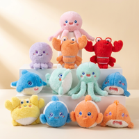 Vente en gros de mini animaux marins en peluche mignons de 10 cm, jouets en peluche moelleux, poulpe, poisson, méduse, baleine, porte-clés et décorations de sac