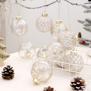 Hot Sale 8CM 9Pcs Ransparent <b>Glitter</b> Printed Christmas <b>Ball</b> Ornament Set Silver Pattern Xmas Tree Hanging Decoration - Product Image 5