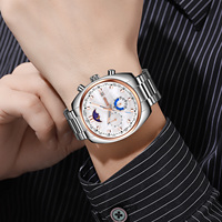 SKMEI – montre chronographe en acier inoxydable pour hommes, avec phase de lune, plusieurs fuseaux horaires, date, analogique, quartz, montre-bracelet de luxe, 42mm