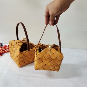 Modern <strong>Rectangle</strong> <strong>Storage</strong> <strong>Basket</strong> with Leather Handle Wooden Gift <strong>Basket</strong> for Food Use - Product Image 4