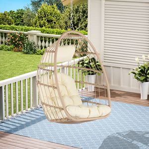 DB açık bahçe Rattan yumurta salıncak sandalye haki ahşap + PE Metal asılı sandalye oturma odası restoran avlu ev açık Furnitu - Product Image 2