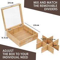 Boîte à thé en bois durable Organisateur de support de sachet de thé à 9 compartiments avec couvercle en verre pour accessoires de boîte à bonbons à usage domestique