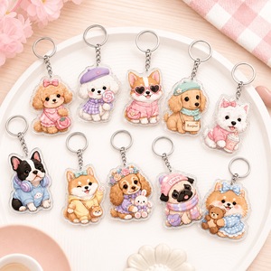 Porte-clés en acrylique motif chiot de dessin animé, pendentif mignon Corgi, <span class=keywords><strong>Spitz</strong></span>, Pug, <span class=keywords><strong>chien</strong></span>, imprimé double face, pour sac, porte-clés animal - Product Image 3