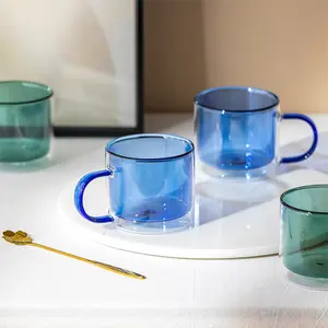 GDglass Household Resistente Ao Calor Dupla Parede Moda Vidro Copo De Água De Café Amber Transparente Caneca De Vidro Com Alça