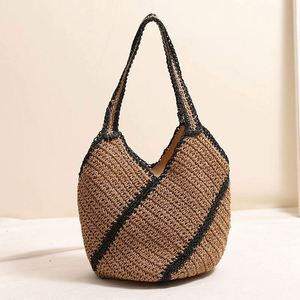 Single Shoulder Straw Woven <b>Bag</b> New Fashion Two Tone Color Large Capacity Seaside Holiday Beach <b>Bag</b> - Product Image 2