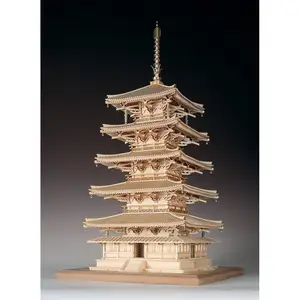 Kit Model Diorama kayu Pagoda bertumpuk Lima Kuil Horyuji produk Jepang