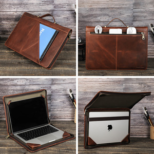 Vintage Crazy Horse Genuine Leather Durable Lightweight Stylish Portable <b>Mac</b> <b>Book</b> <b>Pro</b> 14.2 Inch Laptop Sleeve Handbag Travel - Product Image 2