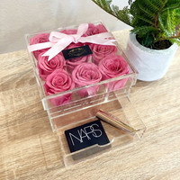 Présentoir de roses éternelles, pièces, boîtes de rangement en plastique, avec couvercle et tiroir, fleur en acrylique, boîte-cadeau, boîte en acrylique