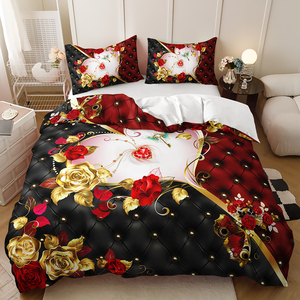 3D In Kỹ Thuật Số Tình Yêu Tình Yêu Màu Đỏ Tăng Bướm Người Yêu Bộ Đồ Giường Sợi Nhỏ Vua Duvet Cover <span class=keywords><strong>Set</strong></span> - Product Image 4