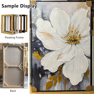 Tranh treo tường lớn vẽ tay trên vải bố, dát vàng, hoa 3D, tranh trừu tượng có kết cấu dày - Product Image 4