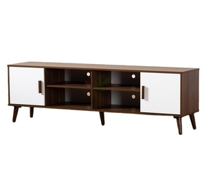 Meuble <span class=keywords><strong>TV</strong></span> moderne en <span class=keywords><strong>bois</strong></span> avec deux portes, blanc et marron - Product Image 1