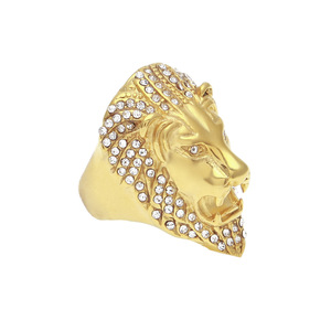 Micro Pave Rhinestone Iced Out Bling Lion Head <strong>Mens</strong> <strong>Ring</strong> IP Gold Filled <strong>Titanium</strong> Stainless Steel <strong>Rings</strong> for <strong>Men</strong> Jewelry - Product Image 3