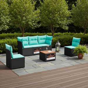 Set di Divani da Esterno in Polyrattan Nero, 6 Pezzi, con Cuscini, Design Moderno e Contemporaneo - Product Image 2