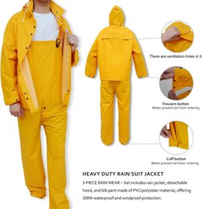 Polyester PVC <b>Waterproof</b> Hooded Raincoat Durable Cold Proof Breathable Hiking Rain Suit for Outdoor Activities - Product Image 3