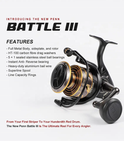 Moulinet de Pêche en Mer Penn Reel Battle III FJORD, Moulinet Spinning et Jigging pour Gaucher, Idéal pour la Traîne en Bateau