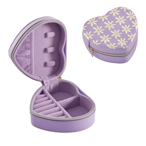 Hawaiian Tiare Flower Custom Design Purple Heart Shape Pu Leather Mini Gift Jewelry Organizer <b>Box</b> Zipper Jewellery <b>Storage</b> <b>Box</b> - Product Image 1