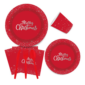 Giáng sinh chủ đề màu đỏ in Bạc giấy tấm <span class=keywords><strong>Set</strong></span> Đảng dùng một lần giấy tấm, cốc giấy, khăn giấy trang trí bộ đồ ăn thiết lập - Product Image 3