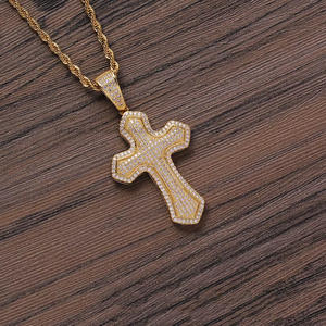 Full zirconium wide cross pendant, hip hop jewelry <b>copper</b> inlaid zircon trendy stacking, cross necklace - Product Image 4