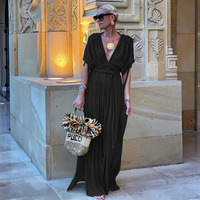 Nouveau lâche sans manches dos nu Crochet découpé hors épaule longue robe femmes robe de plage