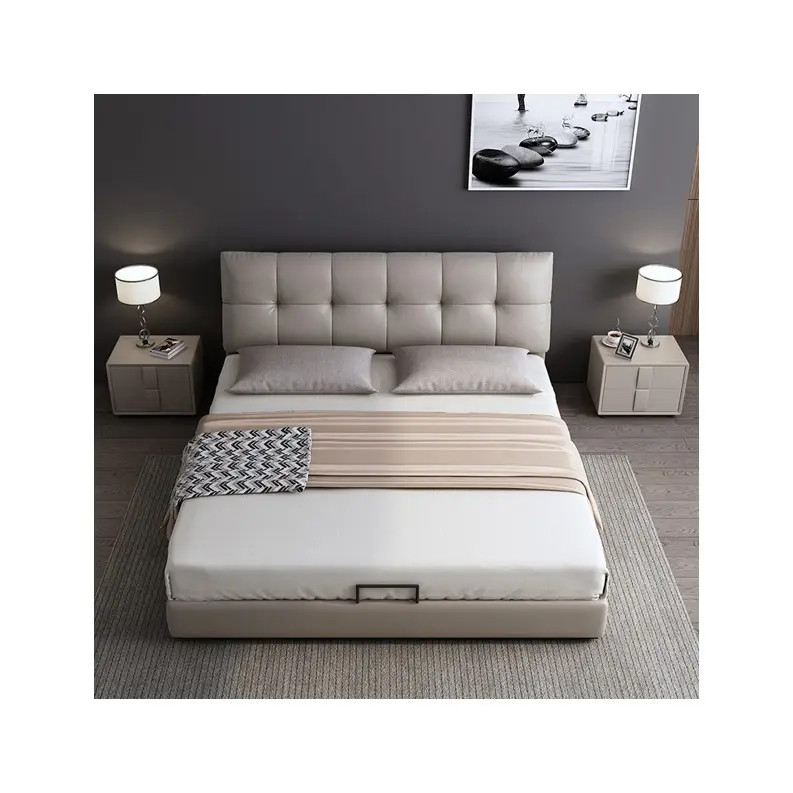 HANYEEモダンファッション快適なレザーベッドツイン/クイーン/フルサイズ寝室用布張りプラットフォームベッド