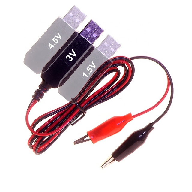 AA AAA Battery Replace Eliminator USB Alligator Clip 5v to 1.5V 3V 4.5V 6V 9V 12V Charger Cable for LED Light Electric Toy