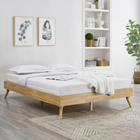 Base de Cama Nórdica de Madera Maciza con Patas Cónicas, Envío Inmediato, para Dormitorio, Tamaños Queen y King, Fácil Montaje, Sin Cabecera